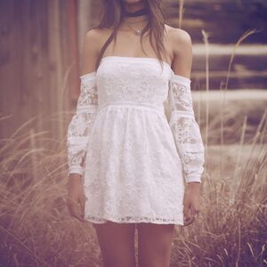 For Love And Lemons Jolene Off The Shoulder Off White Lace Mini Dress S